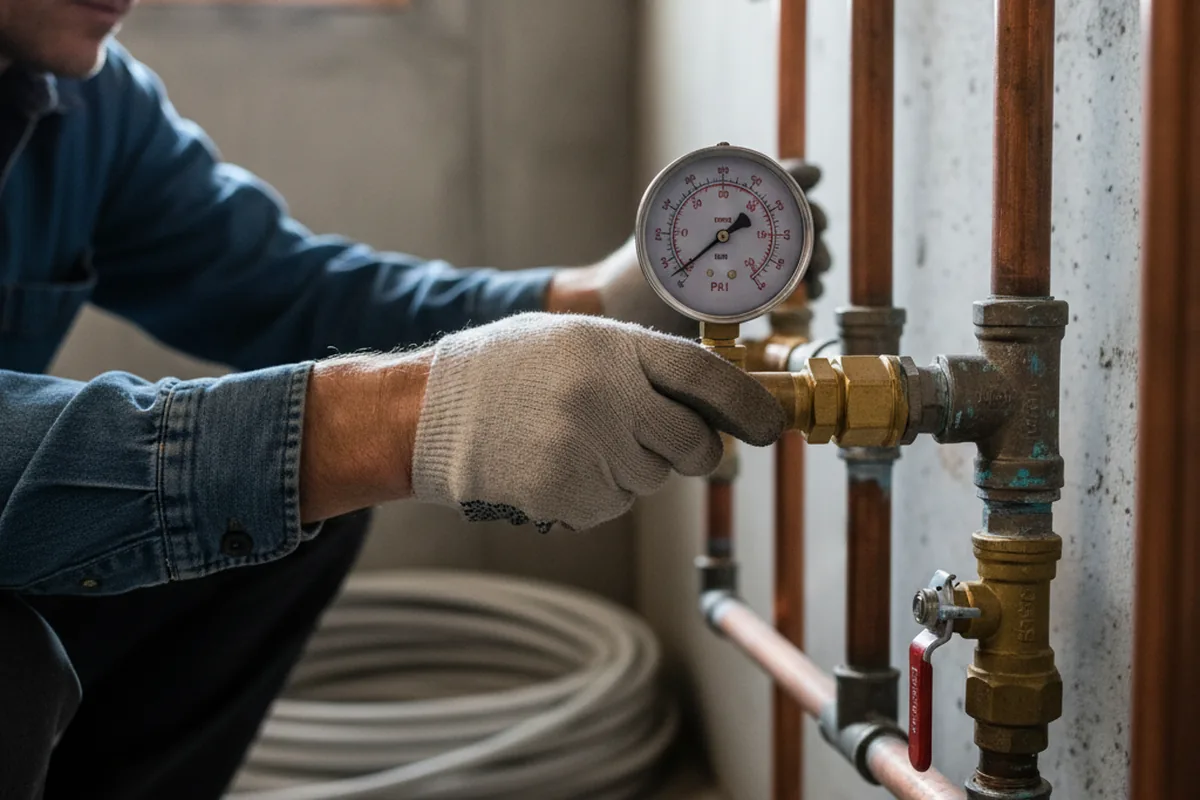 Pressure testing a repaired line during Water Line Repair in Yolo